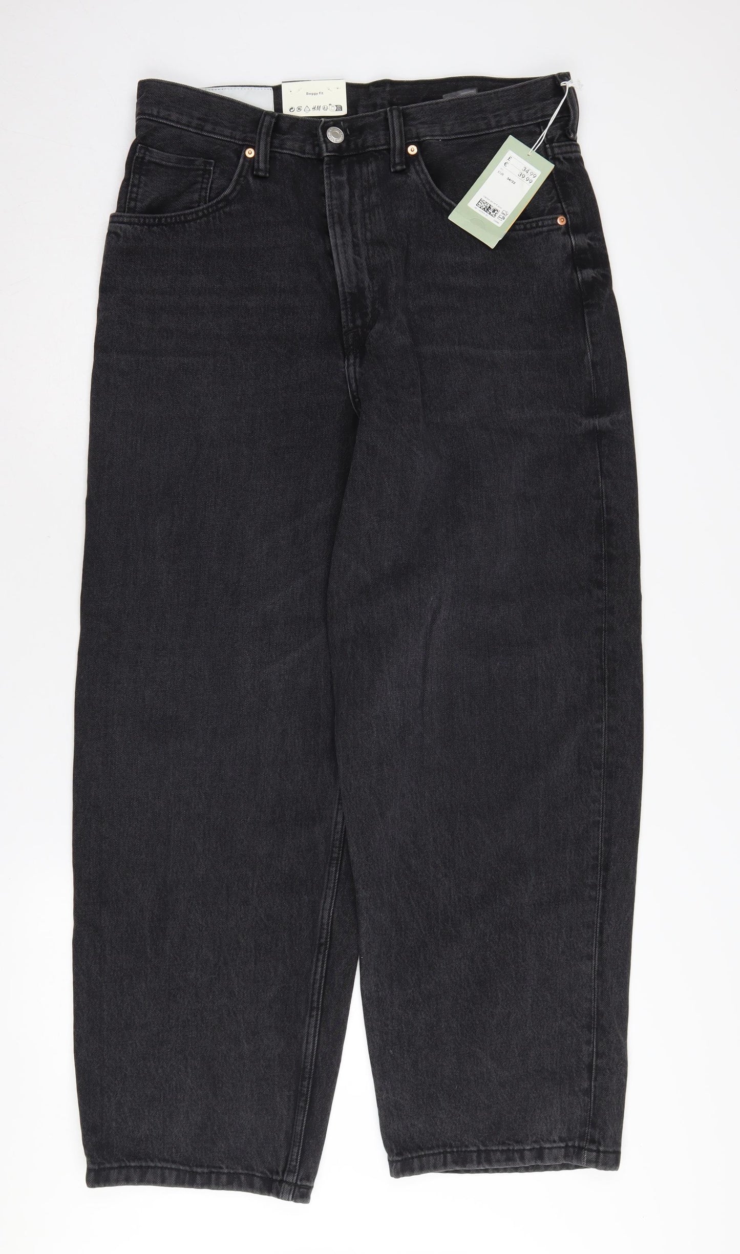 H&M Women's Black Baggy Jeans Size 34/32 Relaxed Fit