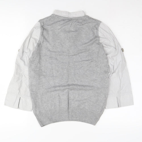 Next Women Grey Knit Top, Size 12, Collared Button Accent