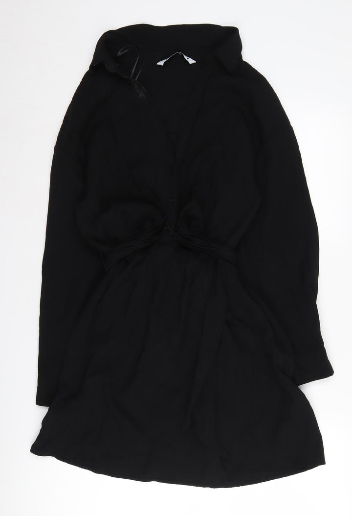 Zara Women's Black Long Sleeve Collared Dress M