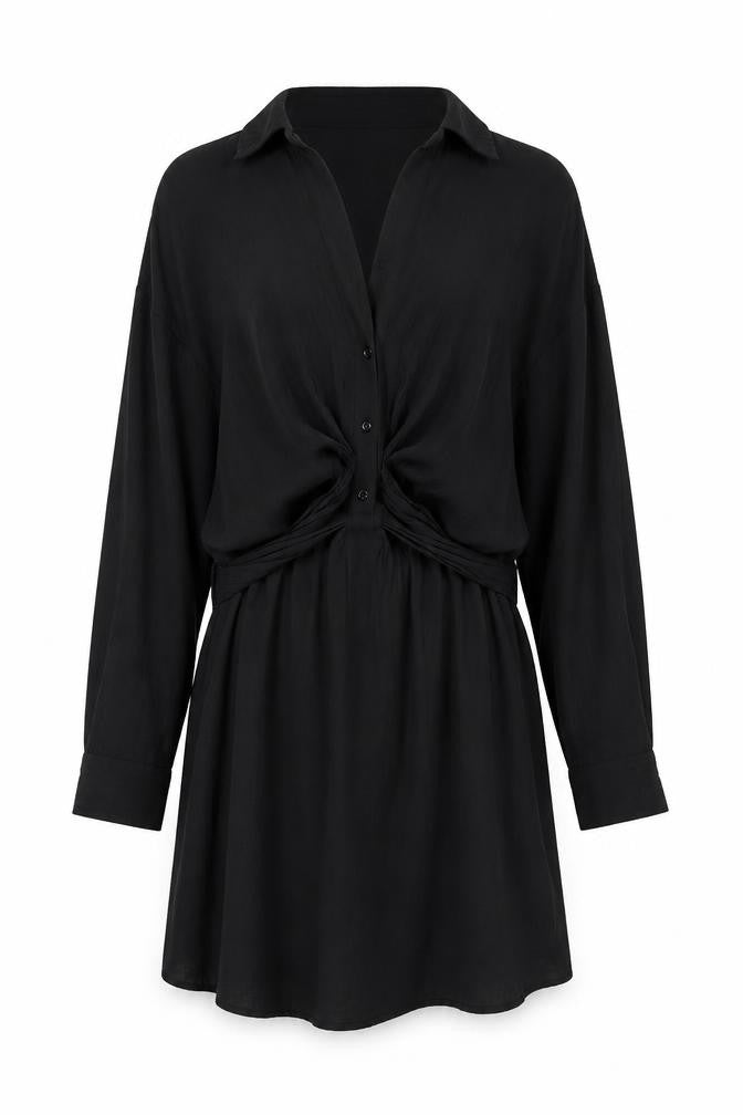 Front view of Zara Women's Black Long Sleeve Collared Dress M