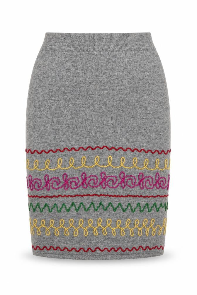 Front view of Wallis Women's Grey Lambswool Pencil Skirt, size S