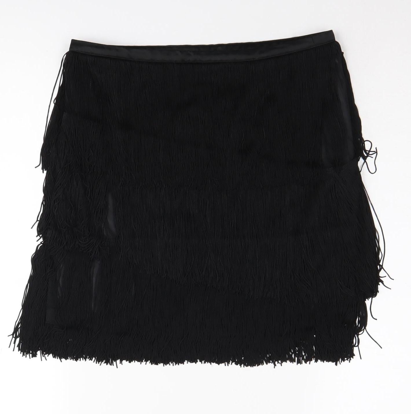 Zara Women's Black Fringe Skirt M Party