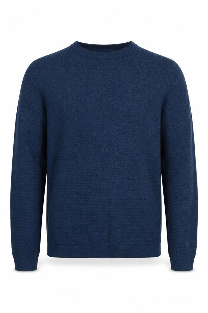 Front view of Nigel Hall Men's Blue Pullover L Cotton Yak Jumper