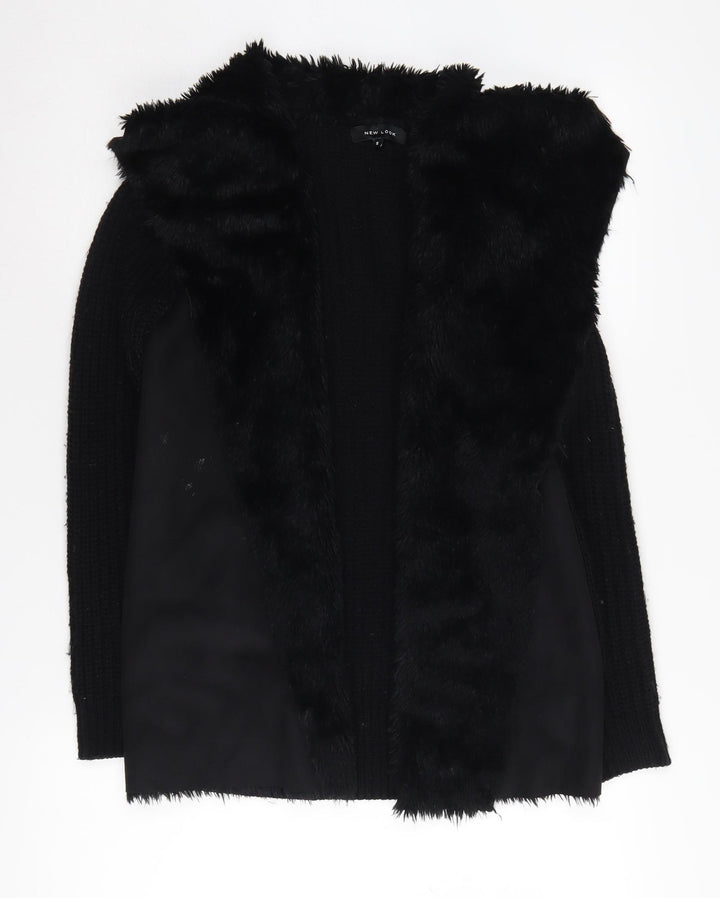 New Look Women's Black Fur Trim Cardigan S