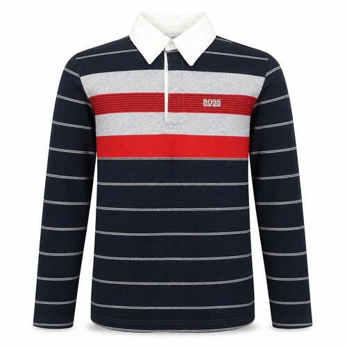Boss Boys Polo Shirt Striped Long Sleeve Size 12
