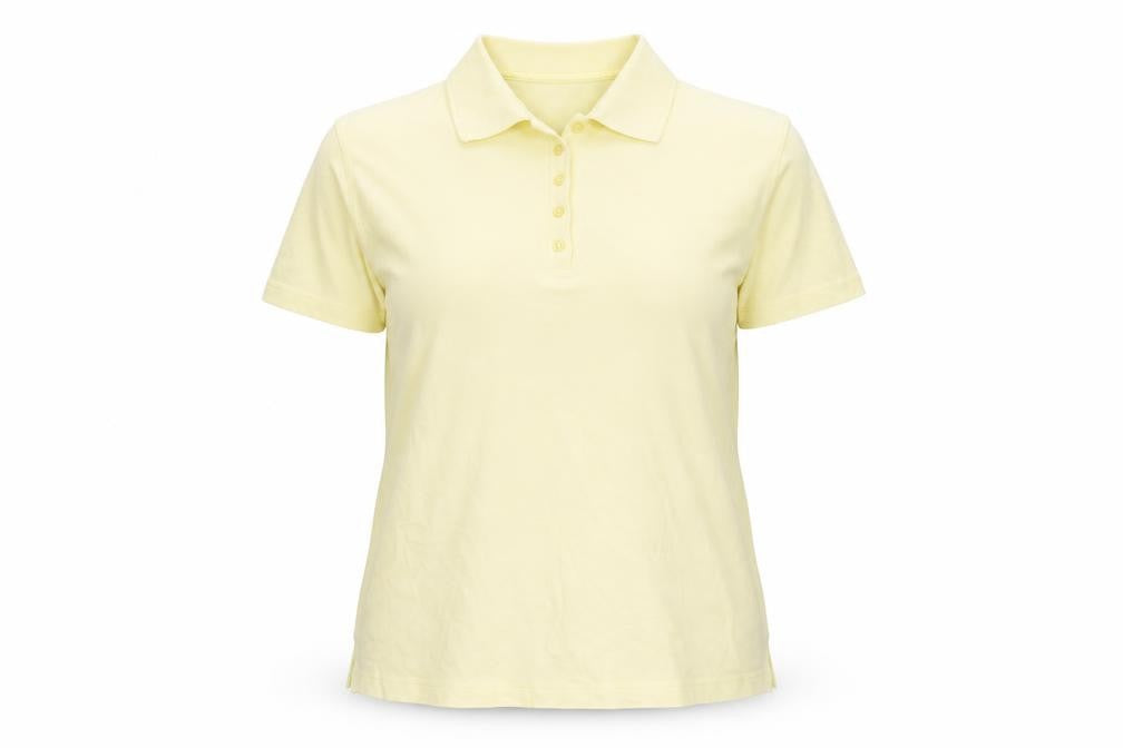Front view of Falke unisex yellow polo m collared short sleeve cotton