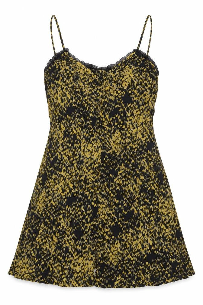 Front view of eooe Women's XS Black Yellow Slip Dress