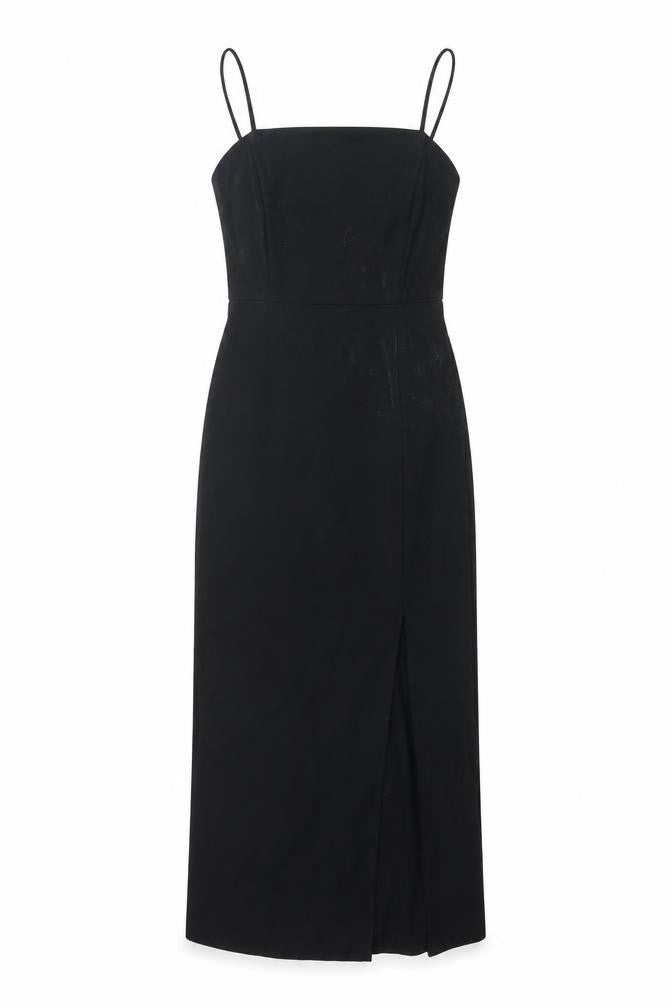 Front view of Zara Women's Black Midi Slip Dress, size 8