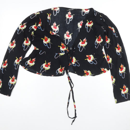 Model Women's Black Floral Cropped Blouse, Size S