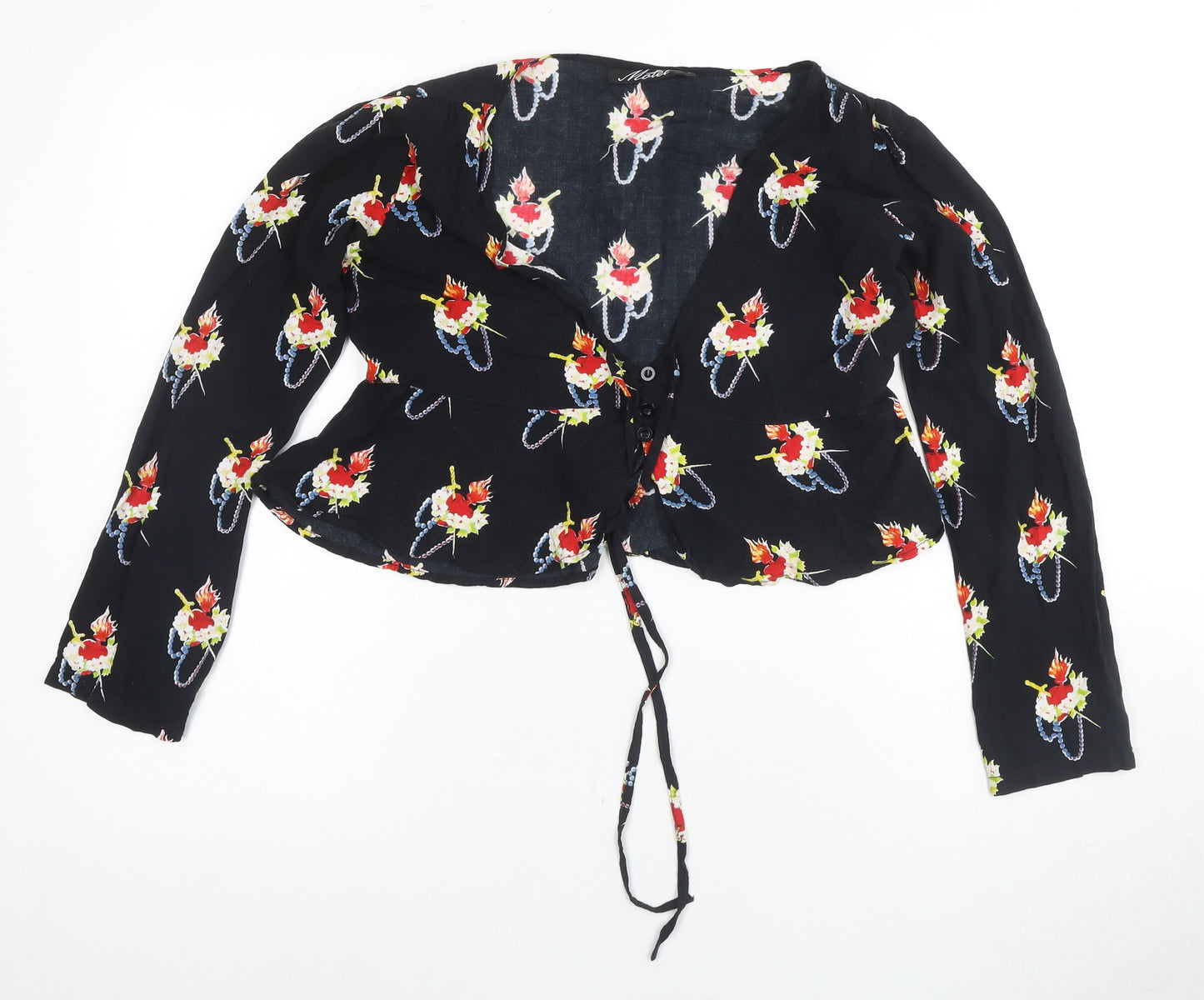 Model Women's Black Floral Cropped Blouse, Size S