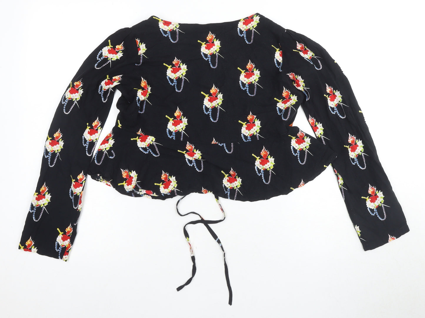 Model Women's Black Floral Cropped Blouse, Size S