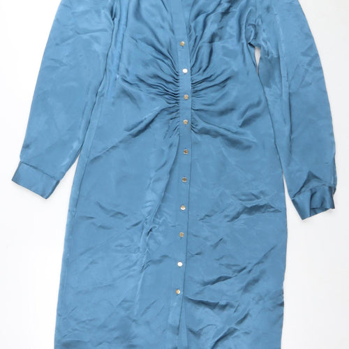 Zara Women's Blue Shirt Dress Size 2 - Lightweight Woven Midi