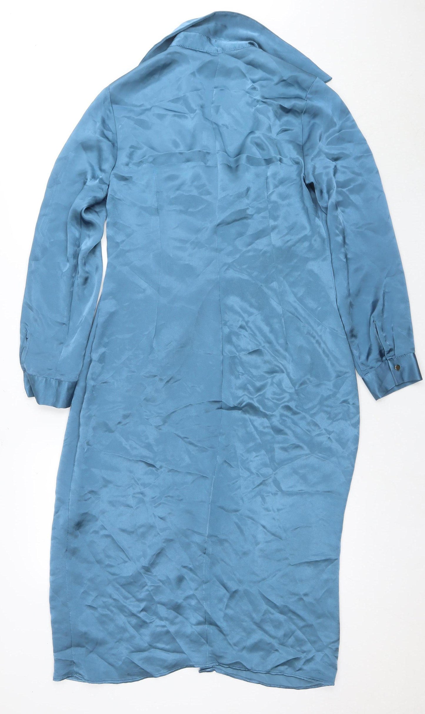 Zara Women's Blue Shirt Dress Size 2 - Lightweight Woven Midi