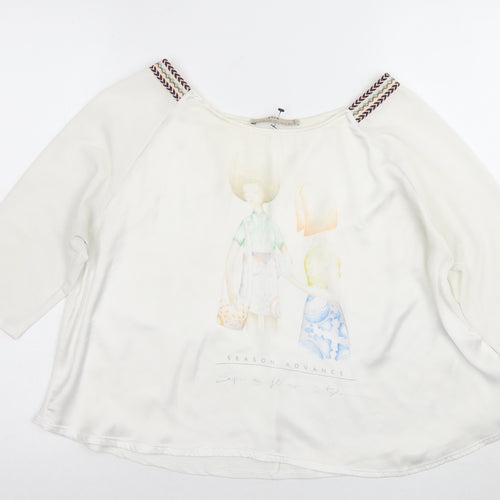 Zara Women's White Artistic T-Shirt Size 12