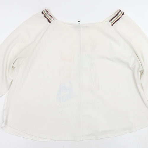 Zara Women's White Artistic T-Shirt Size 12