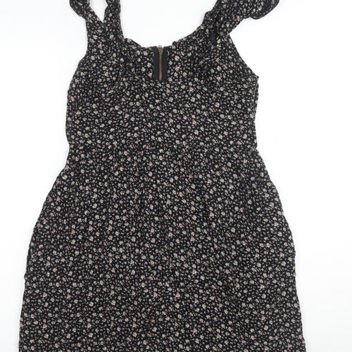 Floral A-Line Women's Black Dress, Size 10