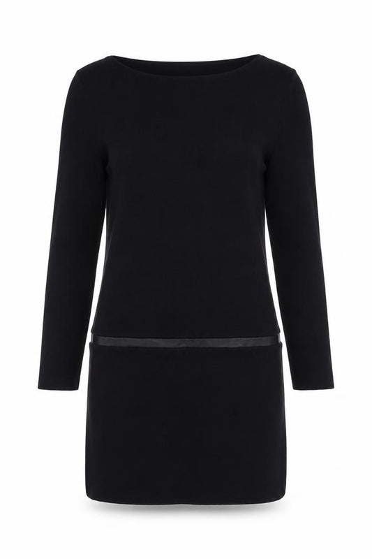 Front view of COS Women's Black Knit Shift Dress, size 8, Knee Length