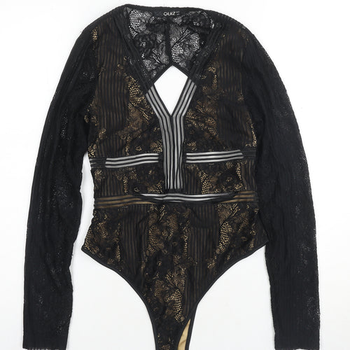 Quiz Women's Black Lace Bodysuit Size 12 Stretch, Open Back