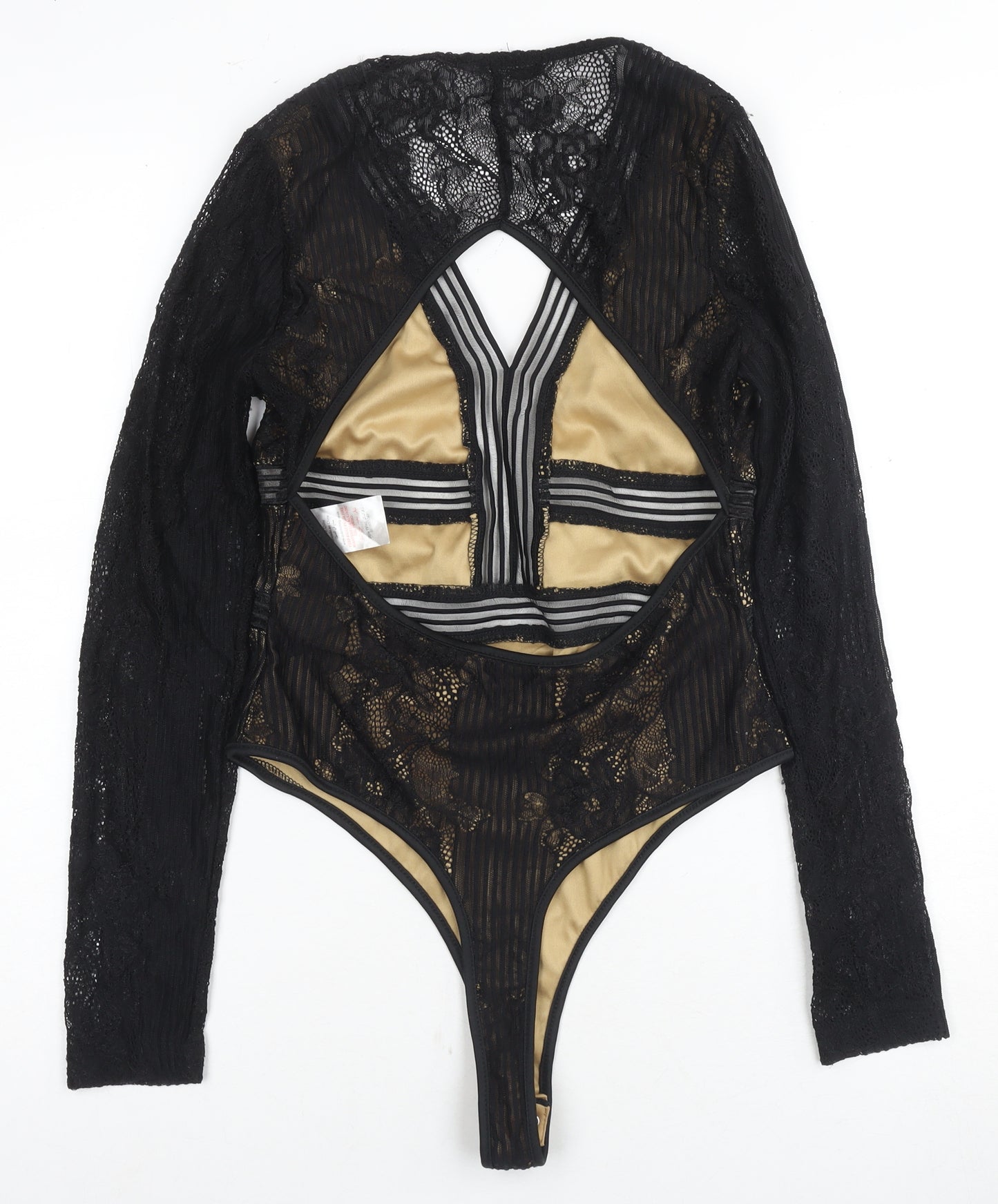 Quiz Women's Black Lace Bodysuit Size 12 Stretch, Open Back