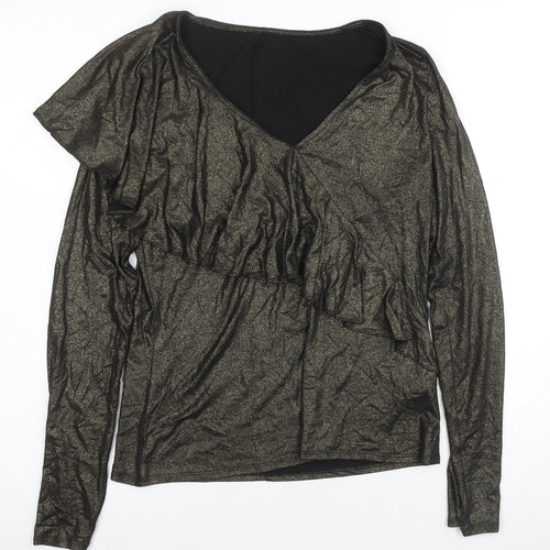 Karen Millen Women's Gold Wrap Blouse Size 10 V-Neck Party