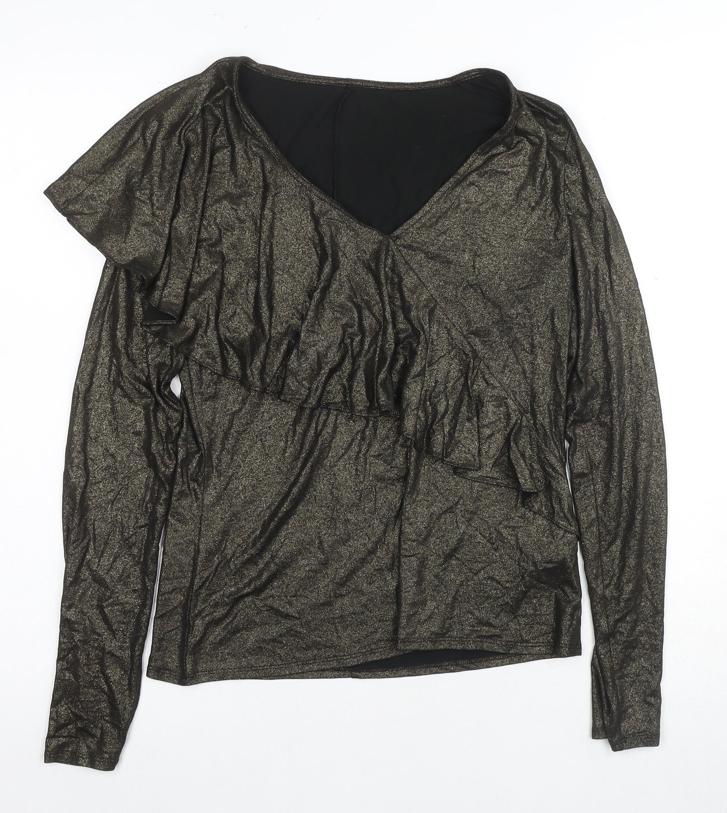 Karen Millen Women's Gold Wrap Blouse Size 10 V-Neck Party