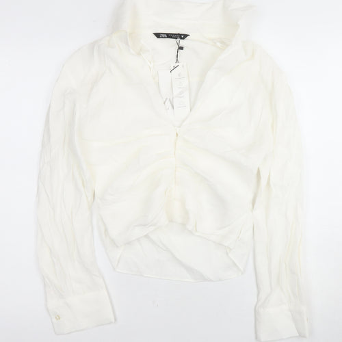 Zara Women's White Blouse, Size M, Collared, Casual