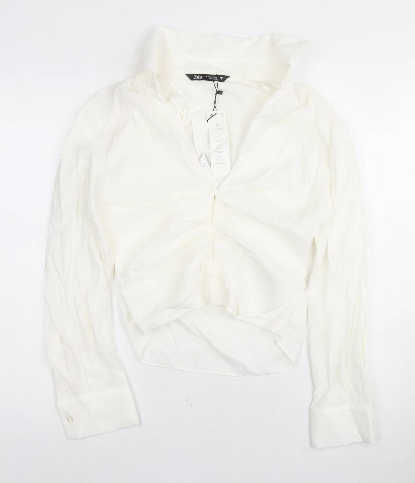 Zara Women's White Blouse, Size M, Collared, Casual