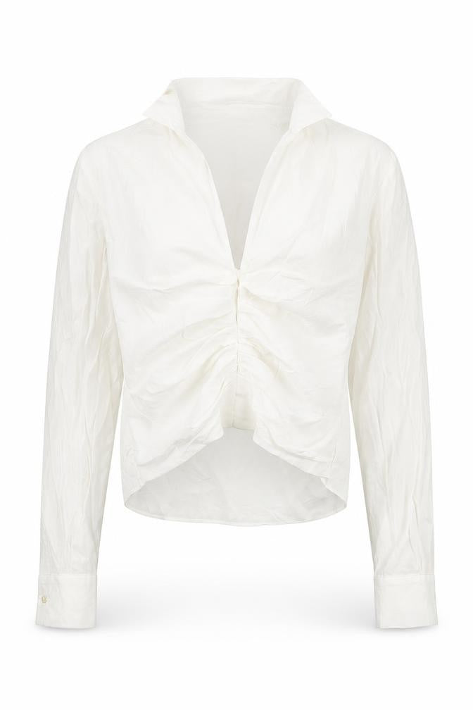 Front view of Zara Women's White Blouse, size M, Collared, Casual