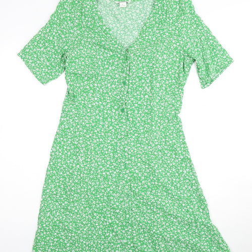 Monki Women's Green Floral A-Line Dress S