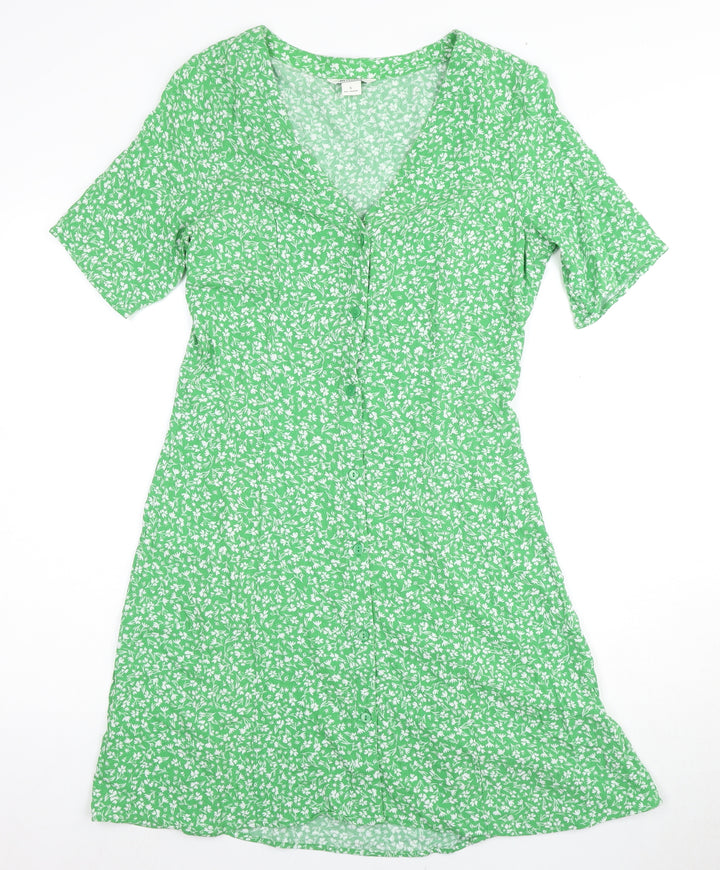 Monki Women's Green Floral A-Line Dress S