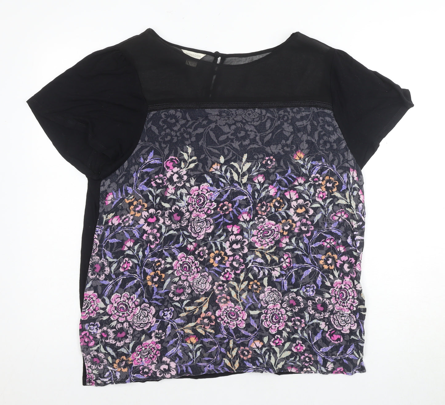 Monsoon Women's Black Floral Blouse, Size 18