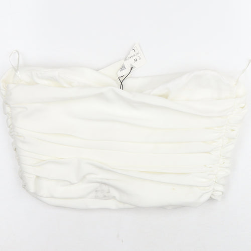 Zara Women's White Cropped Blouse, Size L, Ruched Satin
