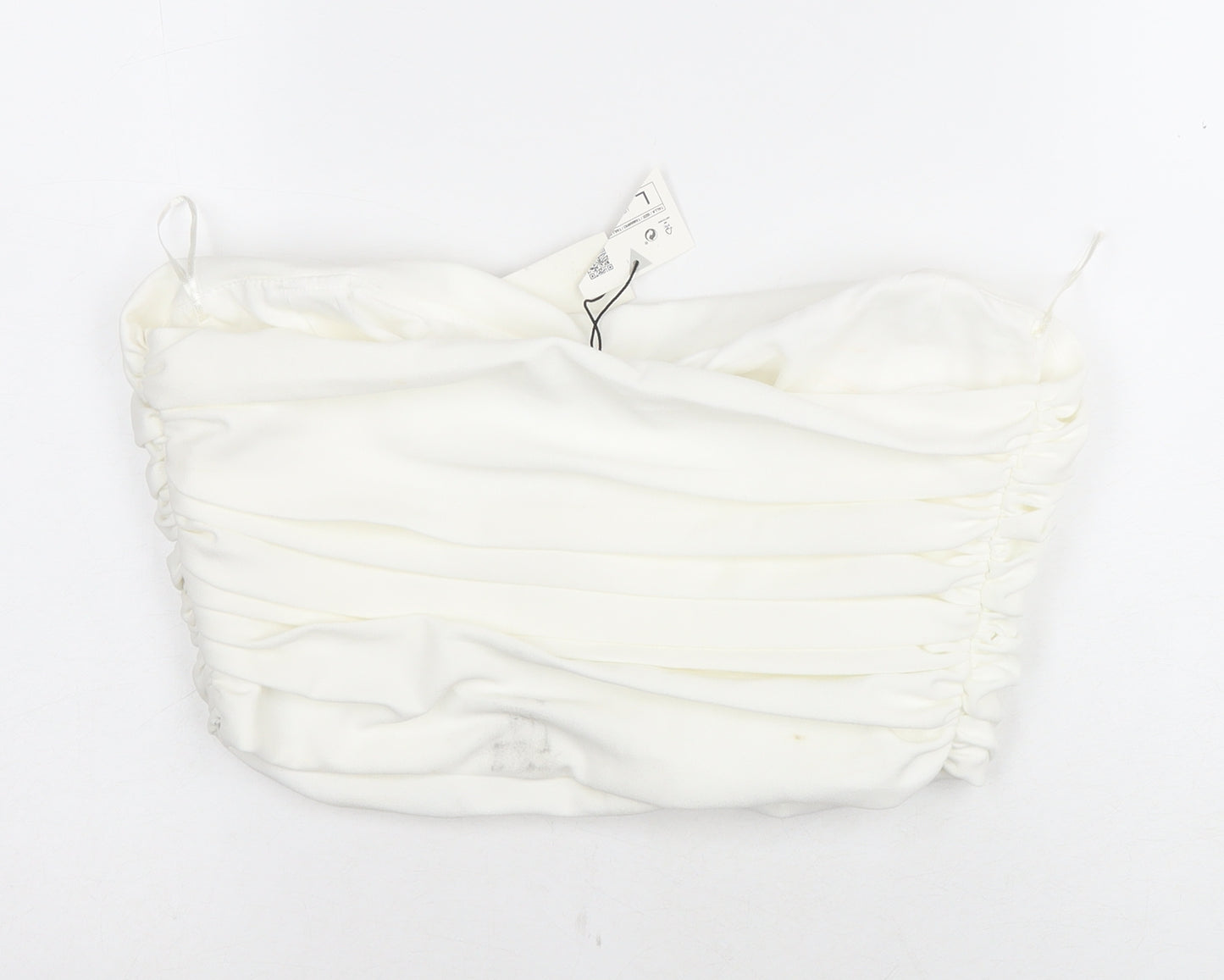 Zara Women's White Cropped Blouse, Size L, Ruched Satin