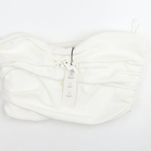 Zara Women's White Cropped Blouse, Size L, Ruched Satin