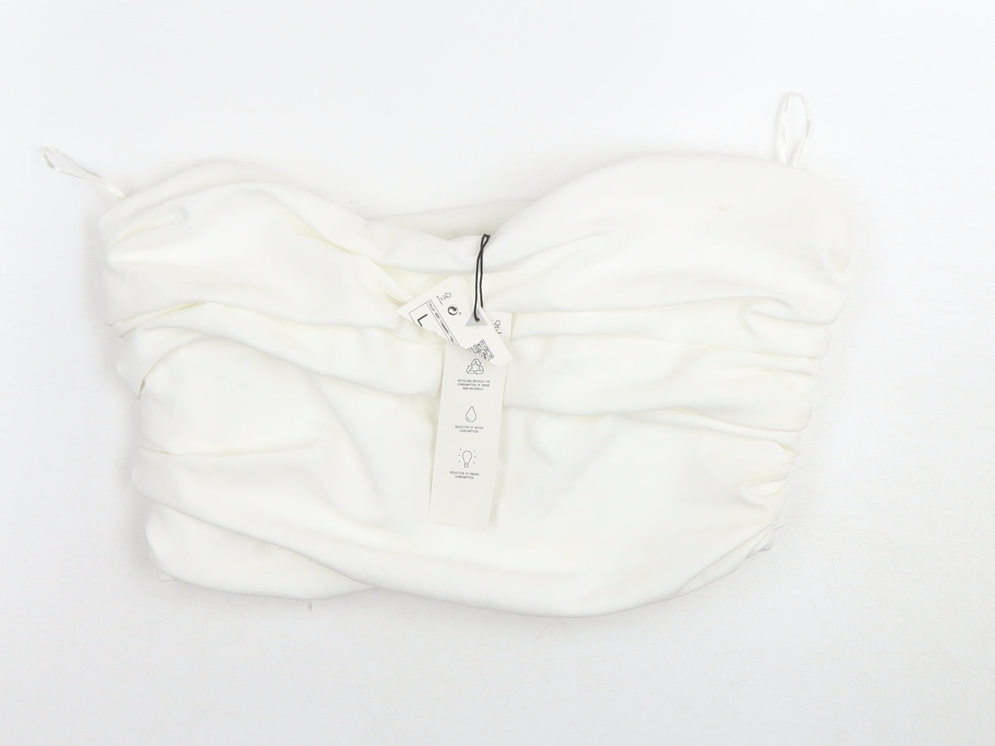 Zara Women's White Cropped Blouse, Size L, Ruched Satin