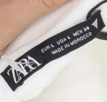 Zara Women's White Cropped Blouse, Size L, Ruched Satin