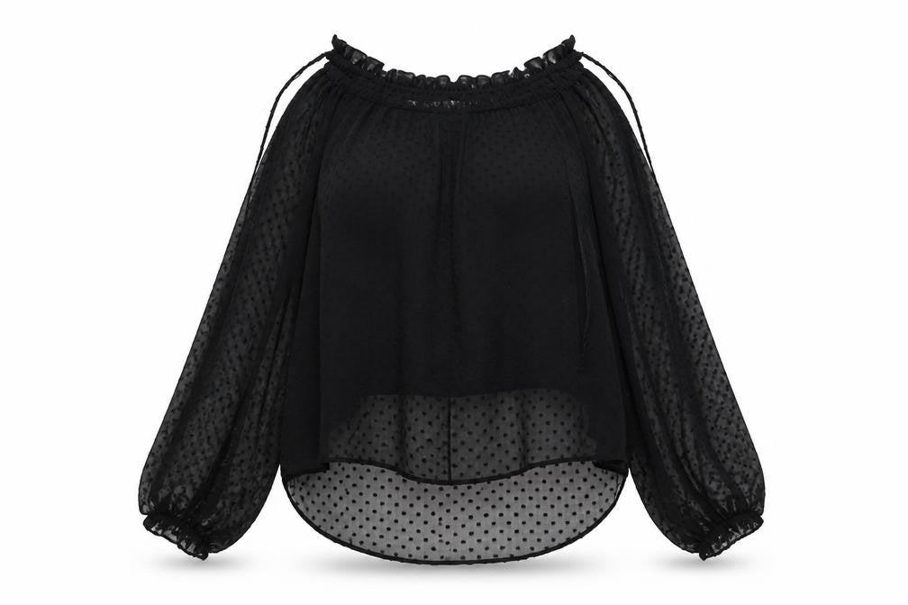 Front view of Oasis Women's Black Polka Dot Blouse -, size 8, Chiffon