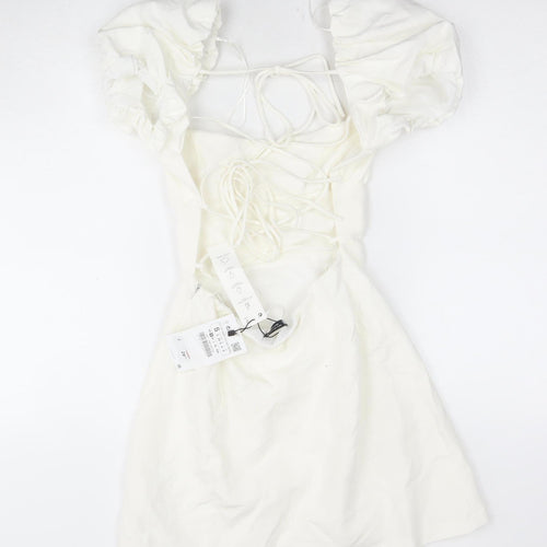 Zara Women's White Fit & Flare Dress, Size S, Summer Style