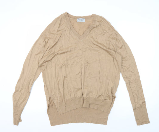 John Smedley Men's Beige Small V-Neck Pullover