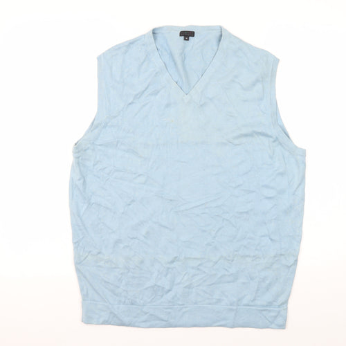 Marks and Spencer Men's Blue Cotton Vest M V-Neck Casual