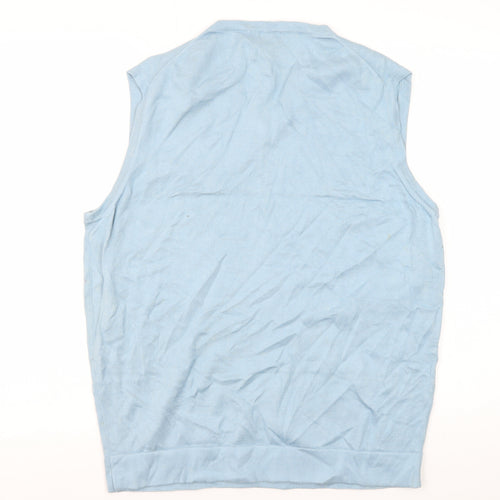 Marks and Spencer Men's Blue Cotton Vest M V-Neck Casual