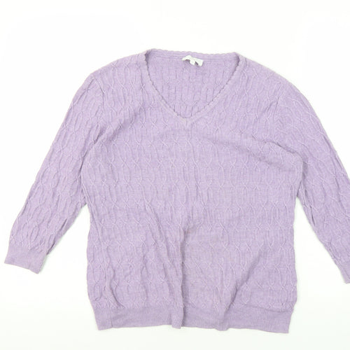 CC Petite Women's Purple Cable Knit V-Neck Pullover Jumper - Small