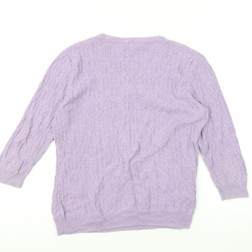 CC Petite Women's Purple Cable Knit V-Neck Pullover Jumper - Small