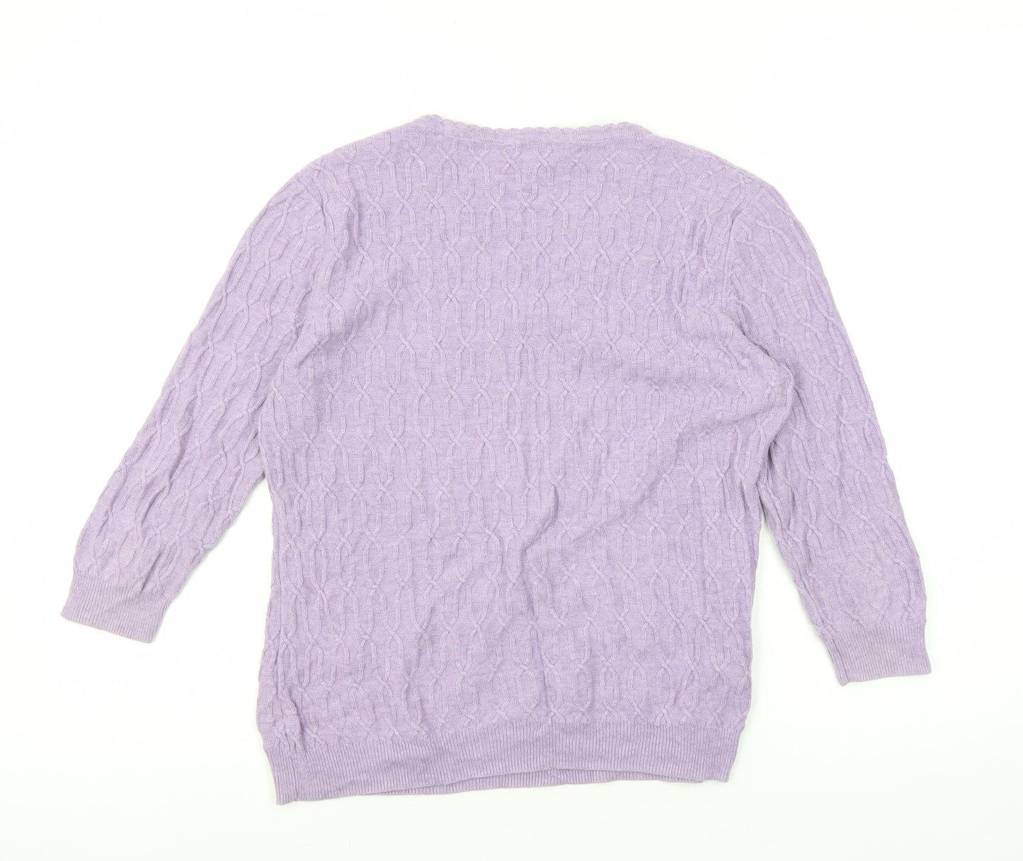 CC Petite Women's Purple Cable Knit V-Neck Pullover Jumper - Small