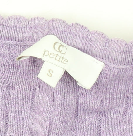 CC Petite Women's Purple Cable Knit V-Neck Pullover Jumper - Small