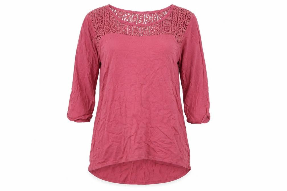 Front view of FatFace Women's Red Blouse, size 12, Crochet Accents