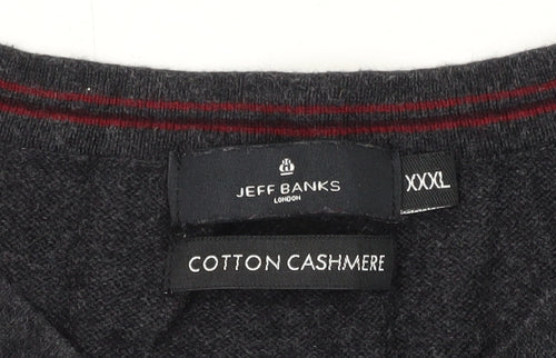 Jeff Banks Men's Black 3XL V-Neck Cotton Cashmere Jumper