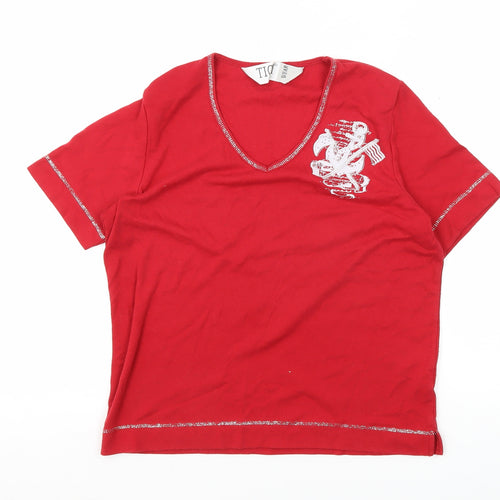 TIGI Women's Red V-Neck Short Sleeve T-Shirt Size 10