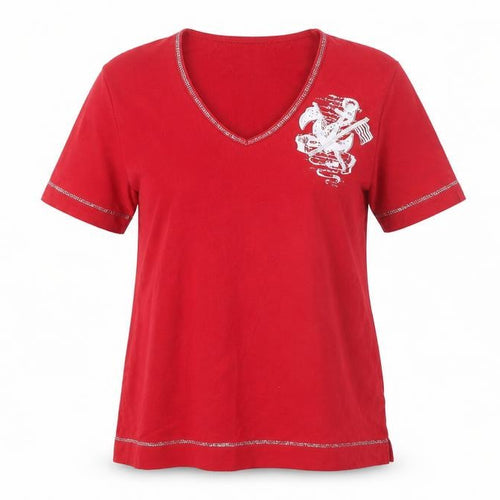 TIGI Women's Red V-Neck Short Sleeve T-Shirt Size 10