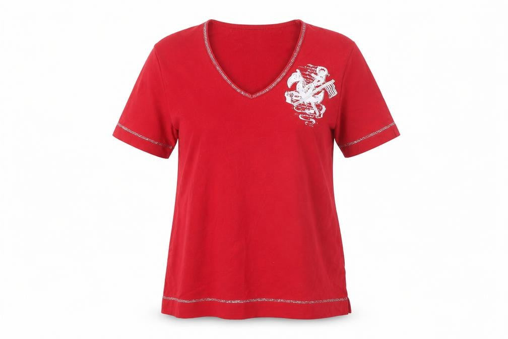TIGI Women's Red V-Neck Short Sleeve T-Shirt Size 10
